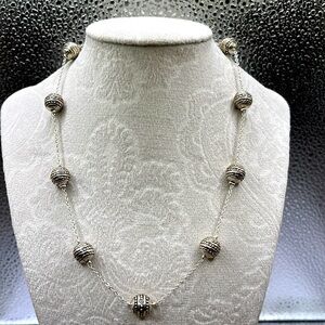RMN Silver Tone Station Round Decorative Silver Beads Necklace 18” with 2” ext